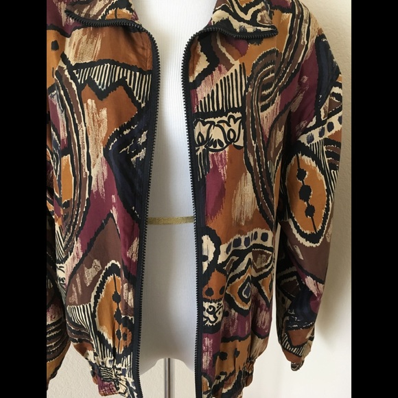 Vintage jacket Silk windbreaker zipper front athletic style jacket abstract - Picture 7 of 8